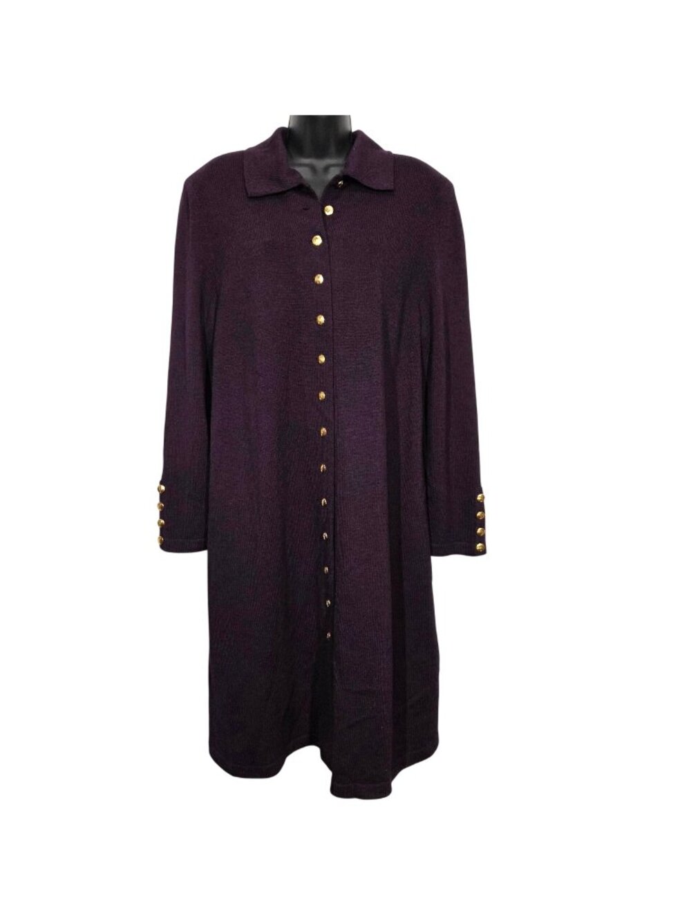 Vintage JSS Dress XL Purple Wool Blend Knit Classy Gold Buttons Old Money 90s